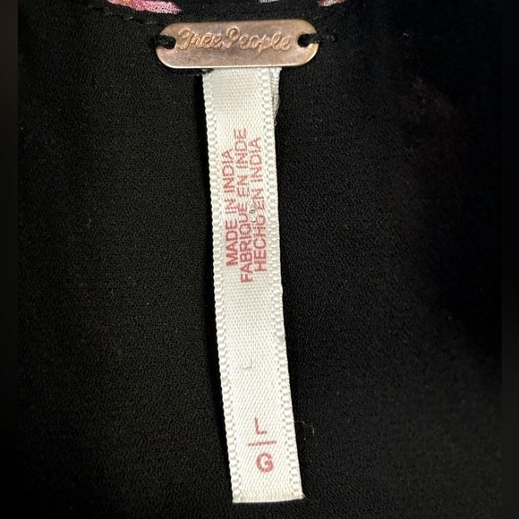 FREE PEOPLE Floral Pleated Black Blouse Lined Back Zip Size Large - Picture 7 of 8